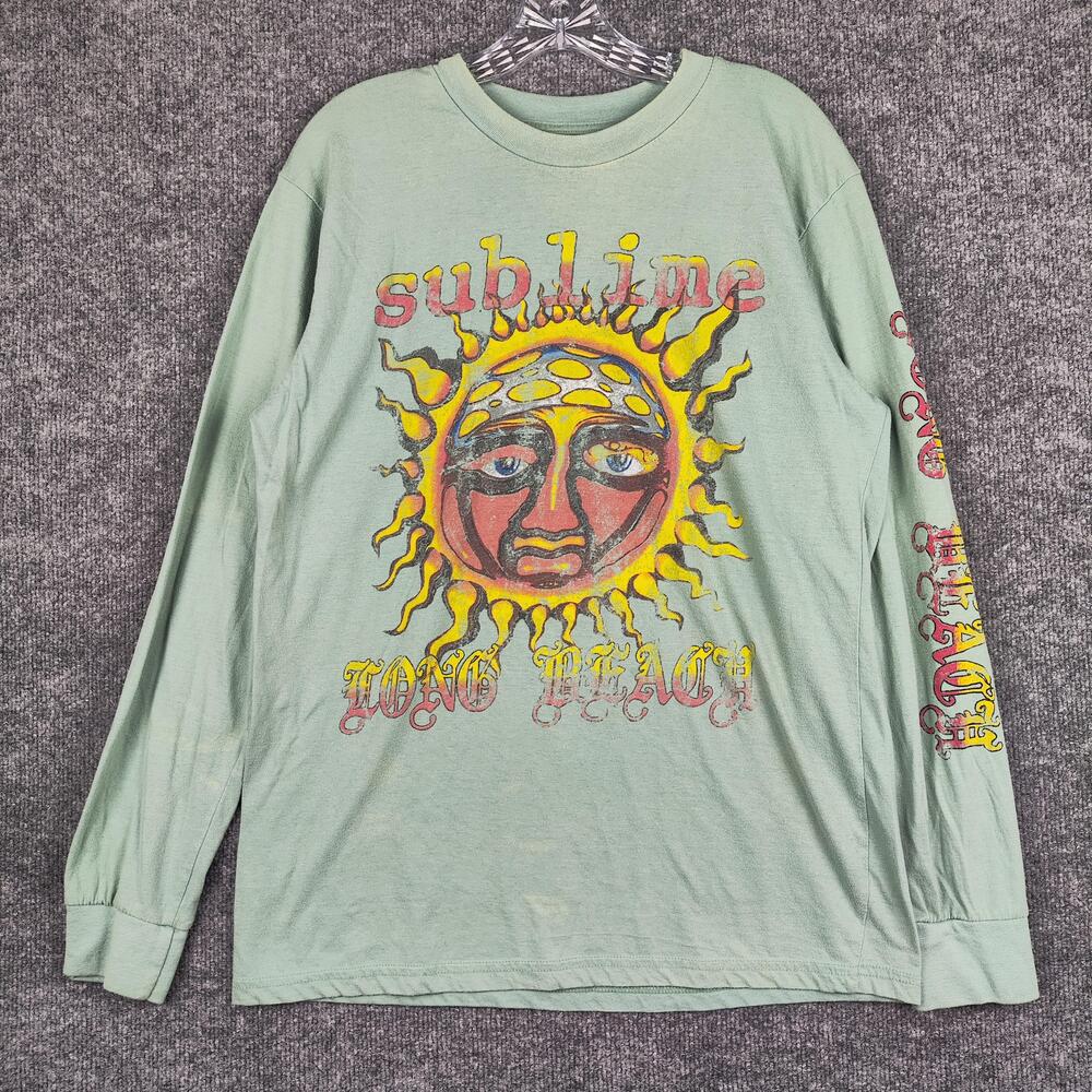 Sublime Shirt Mens Large Green Sun Long Beach Graphic Long Sleeve Band Tee